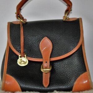 Dooney & Bourke Rare Navy and Tan Leather Carpet Bag Satchel